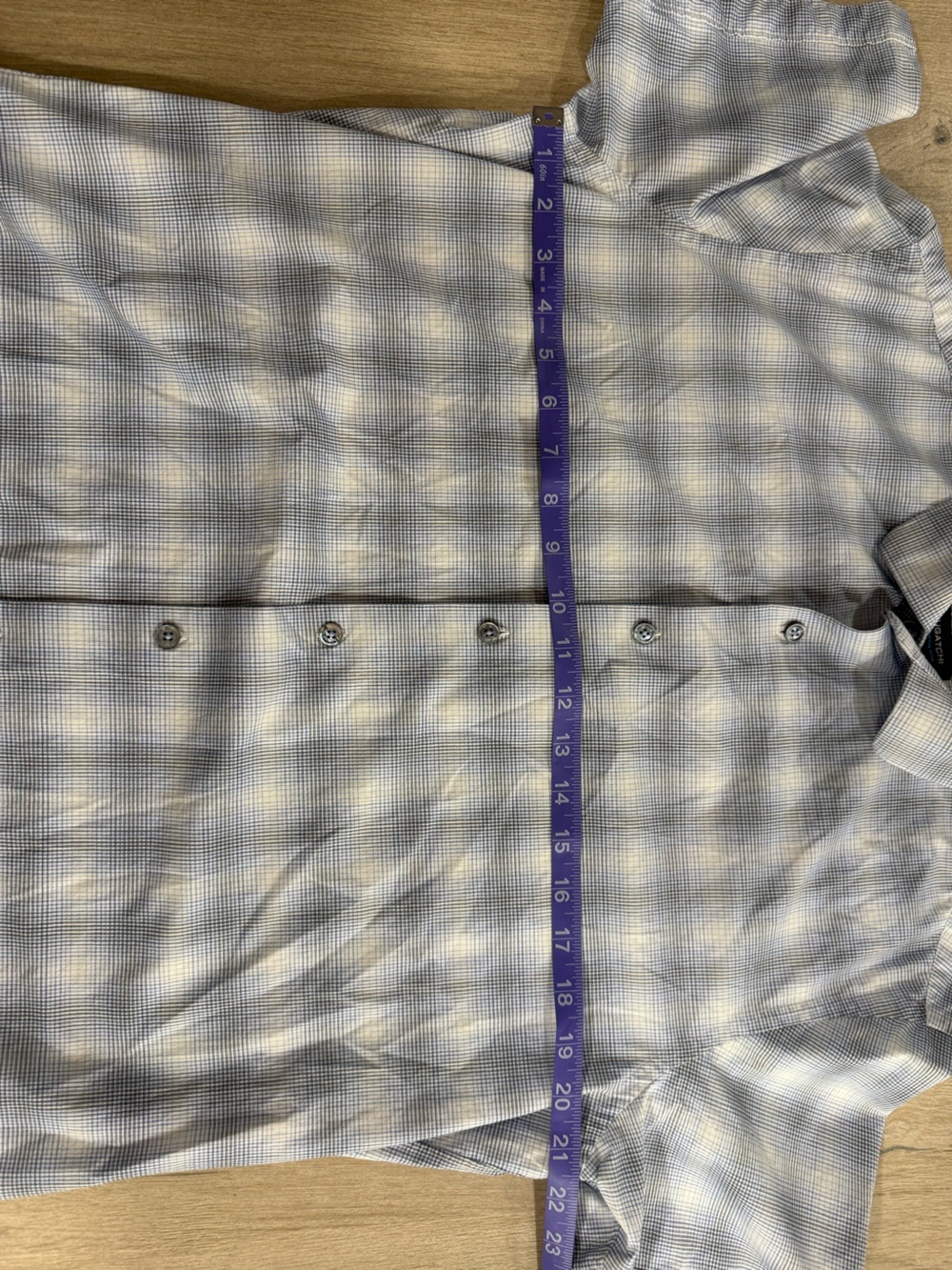 Bugatchi OoohCotton Tech 8-Way Stretch Plaid Shirt Short Sleeve Button Blue L - Picture 11 of 12